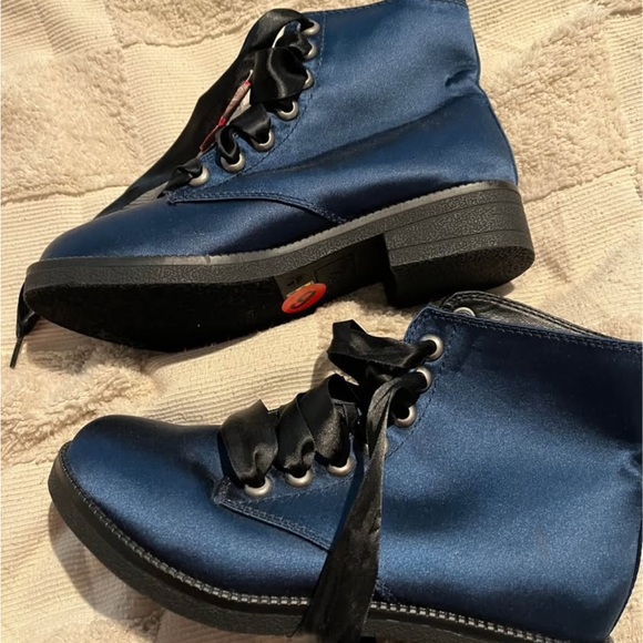Shoes - Blue Satin Boots with Black Ribbon Laces NWT